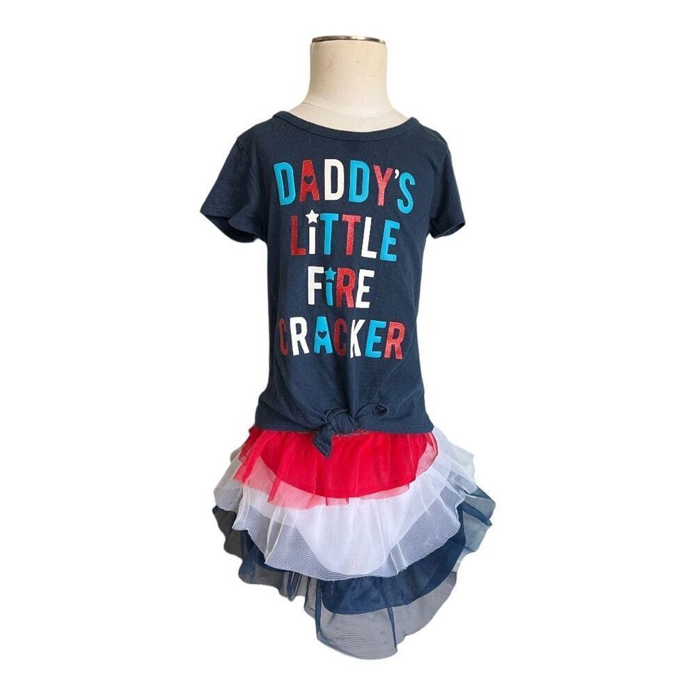 Toddler Girls Celebrate Patriotic Daddys Little Firecracker Graphic Tee Skirt 2T